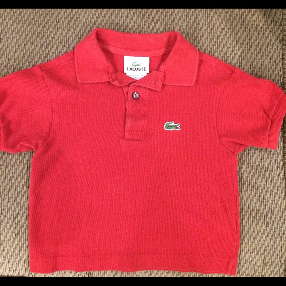 Toddler boy red LACOSTE short sleeve polo.